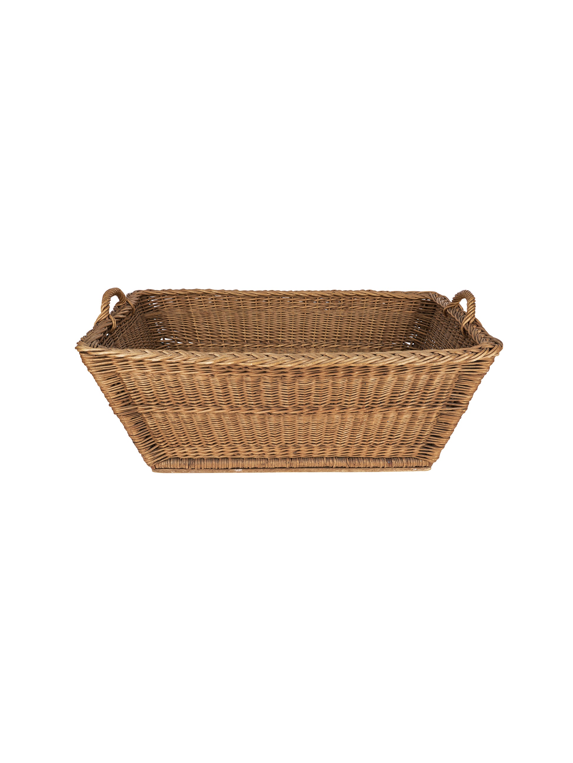 Vintage 1950s French Wicker Rectangular Laundry Basket Four Weston Table