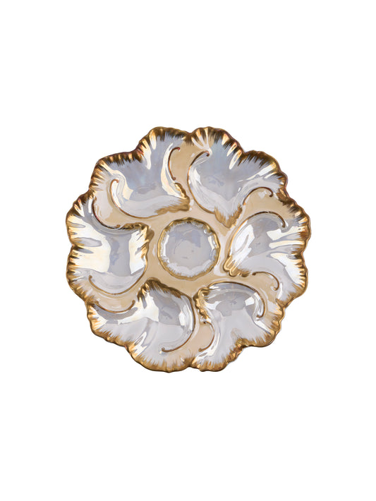 Vintage 1950s Gilt and Iridescent Oyster Plate Weston Table