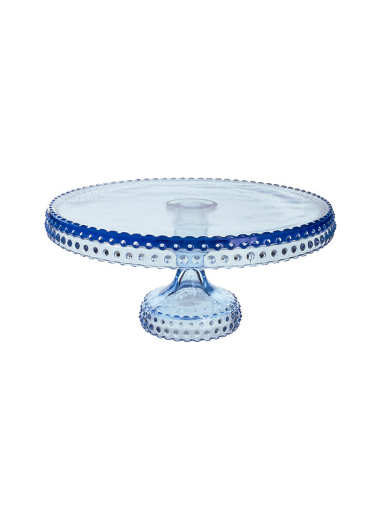 Vintage 1950s Hobnail Blue and Clear Cake Stand Weston Table
