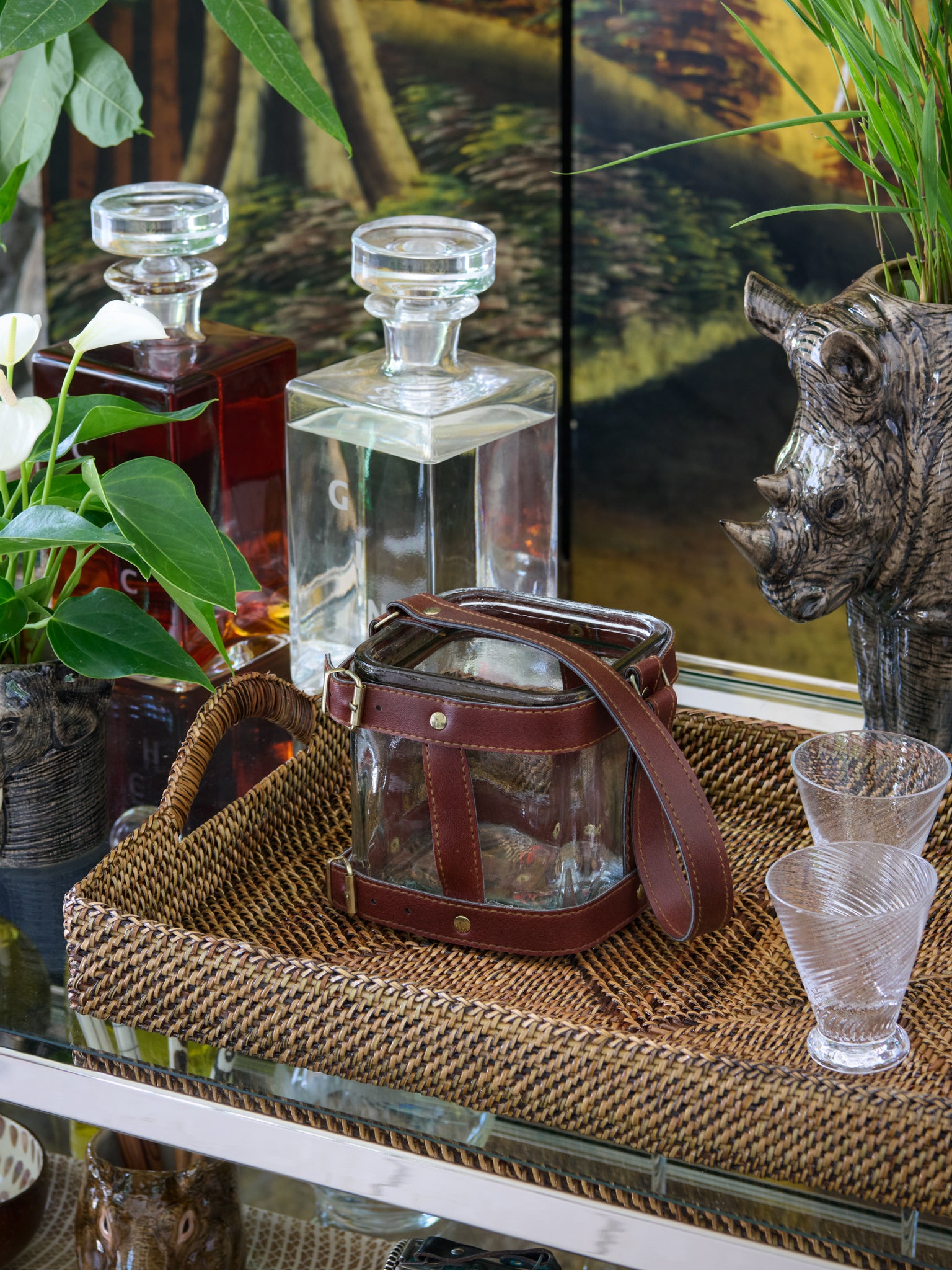 Vintage 1950s Leather Strap Hanging Hurricanes Weston Table