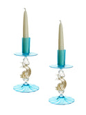 Vintage 1950s Murano Glass Aqua Candlesticks Set of Two Weston Table