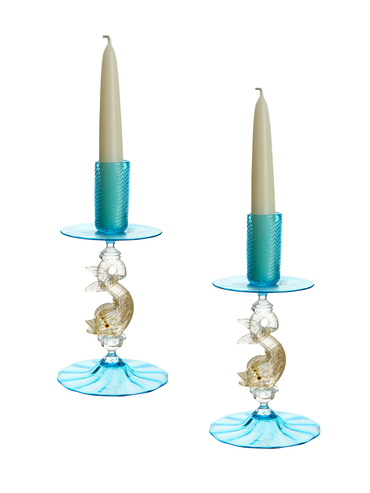 Vintage 1950s Murano Glass Aqua Candlesticks Set of Two Weston Table