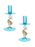 Vintage 1950s Murano Glass Aqua Candlesticks Set of Two Weston Table