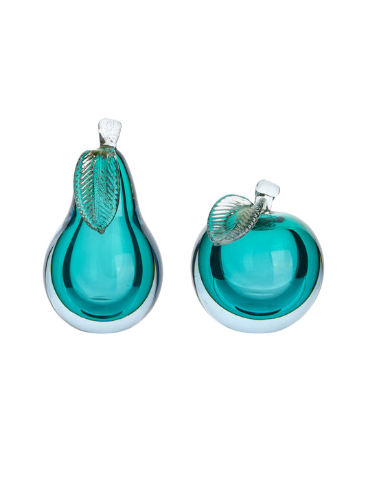 Vintage 1950s Murano Glass Aquamarine Apple and Pear Bookends Weston Table
