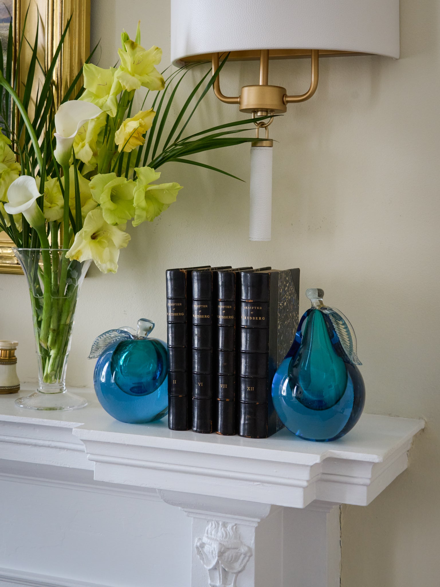 Vintage 1950s Murano Glass Blue Apple & Pear Bookends Weston Table