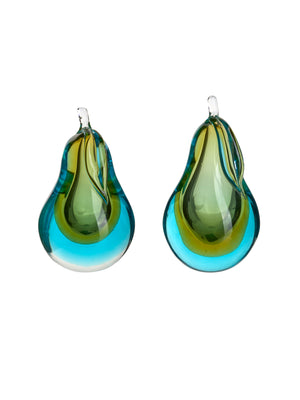  Vintage 1950s Murano Glass Blue & Gold Pear Bookends Weston Table 
