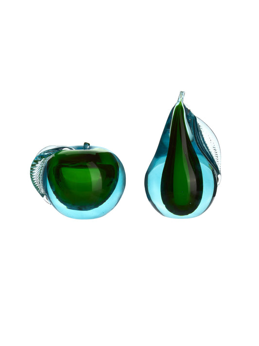 Vintage 1950s Murano Glass Blue & Green Apple & Pear Bookends Weston Table