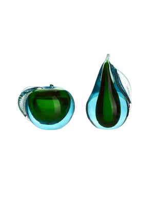  Vintage 1950s Murano Glass Blue & Green Apple & Pear Bookends Weston Table 