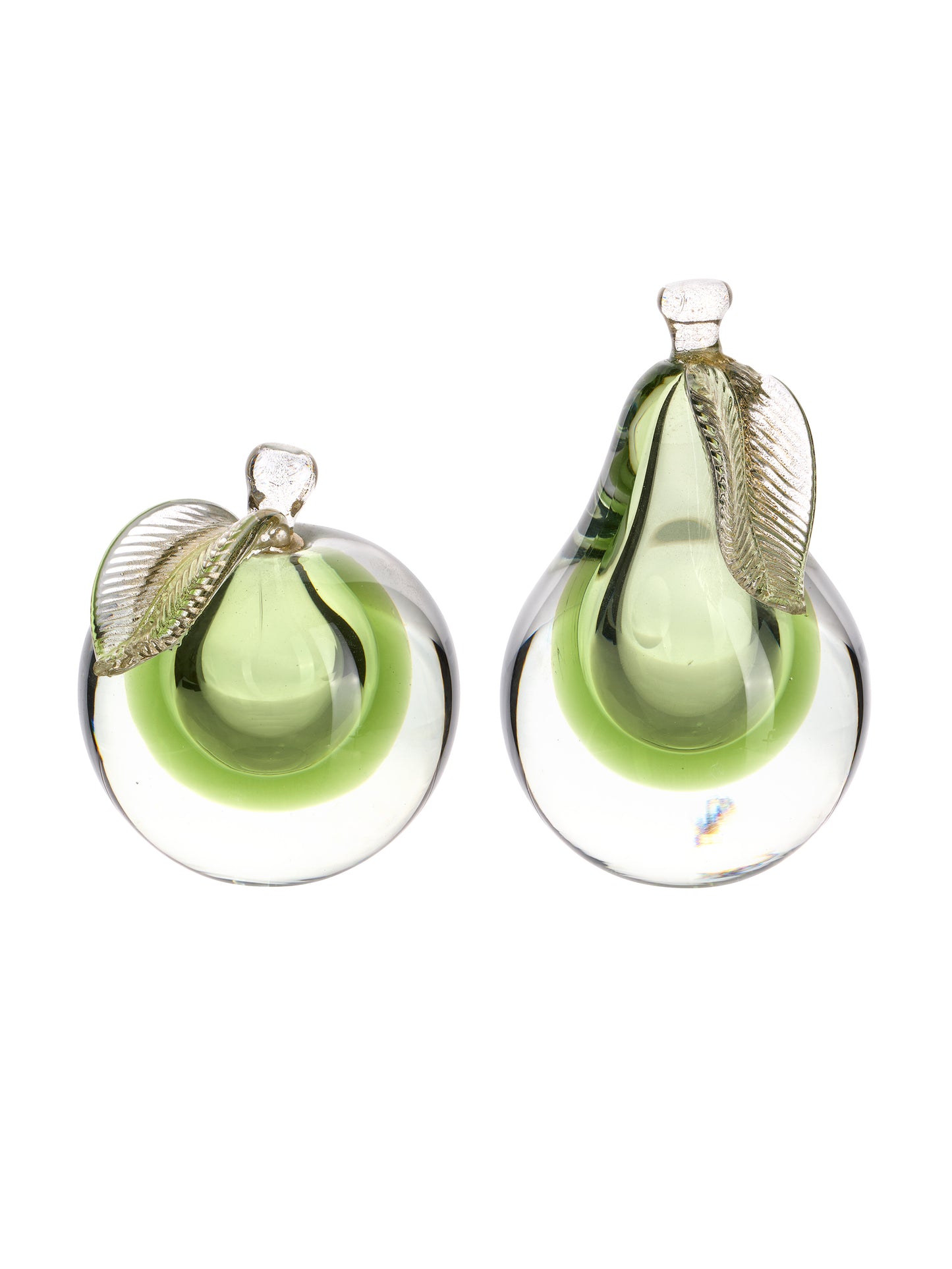 Vintage 1950s Murano Glass Clear & Green Apple & Pear Bookends Weston Table