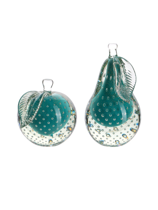 Vintage 1950s Murano Glass Clear & Opalite Apple & Pear Bookends Weston Table