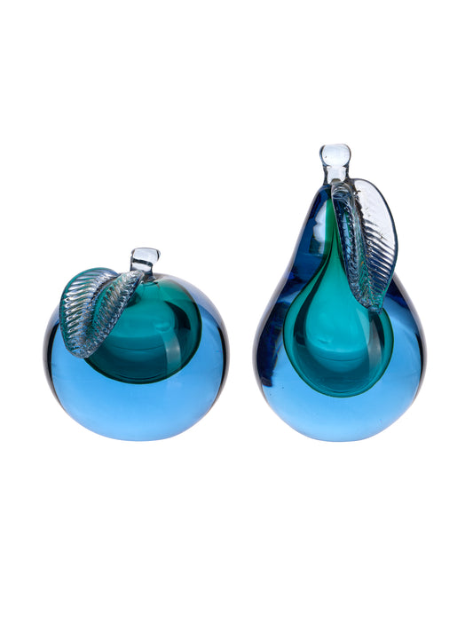 Vintage 1950s Murano Glass Green & Blue Apple & Pear Bookends Weston Table