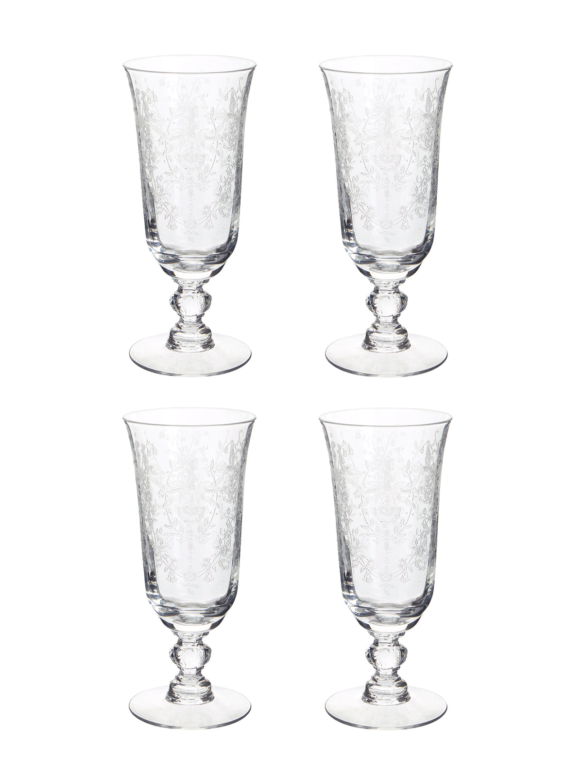 Vintage 1950s Heisey Orchid Footed Tumblers Set of Four Weston Table