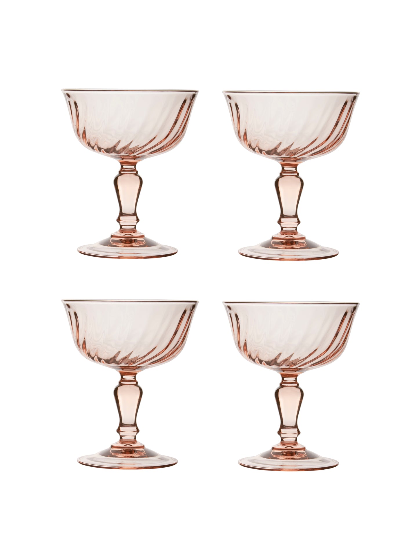 Vintage 1950s Pink Optic Swirl Cocktail Glasses Weston Table