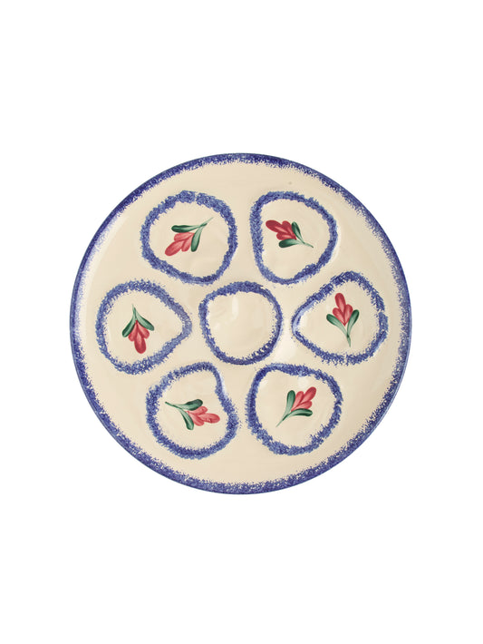Vintage 1950s Quimper Blue Trimmed with Pink Flowers Oyster Plate Weston Table