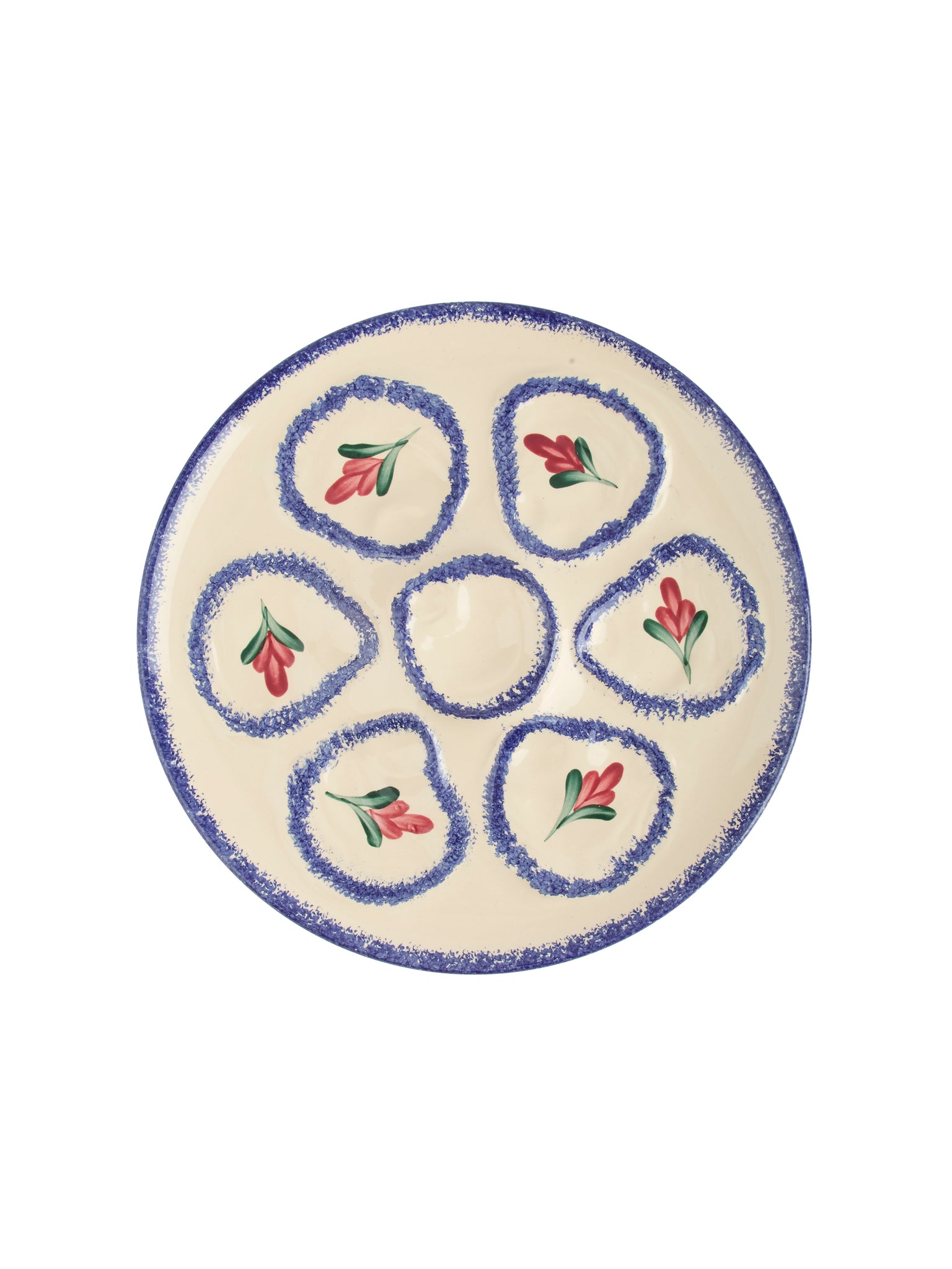 Vintage 1950s Quimper Blue Trimmed with Pink Flowers Oyster Plate Weston Table