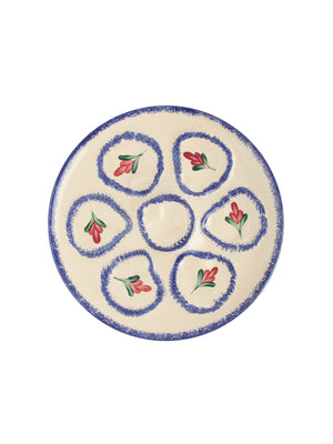  Vintage 1950s Quimper Blue Trimmed with Pink Flowers Oyster Plate Weston Table 