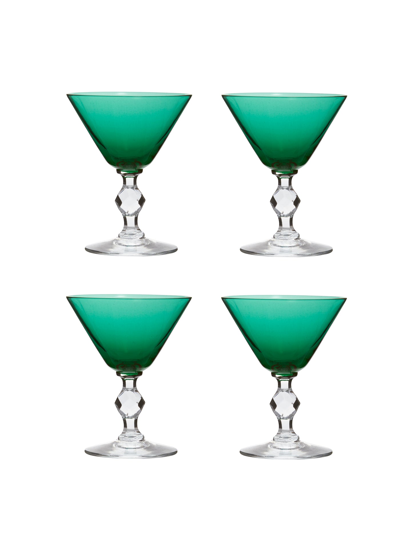 Vintage 1950s Roanoke Venetian Green Short Martini Glasses Set of Four Weston Table