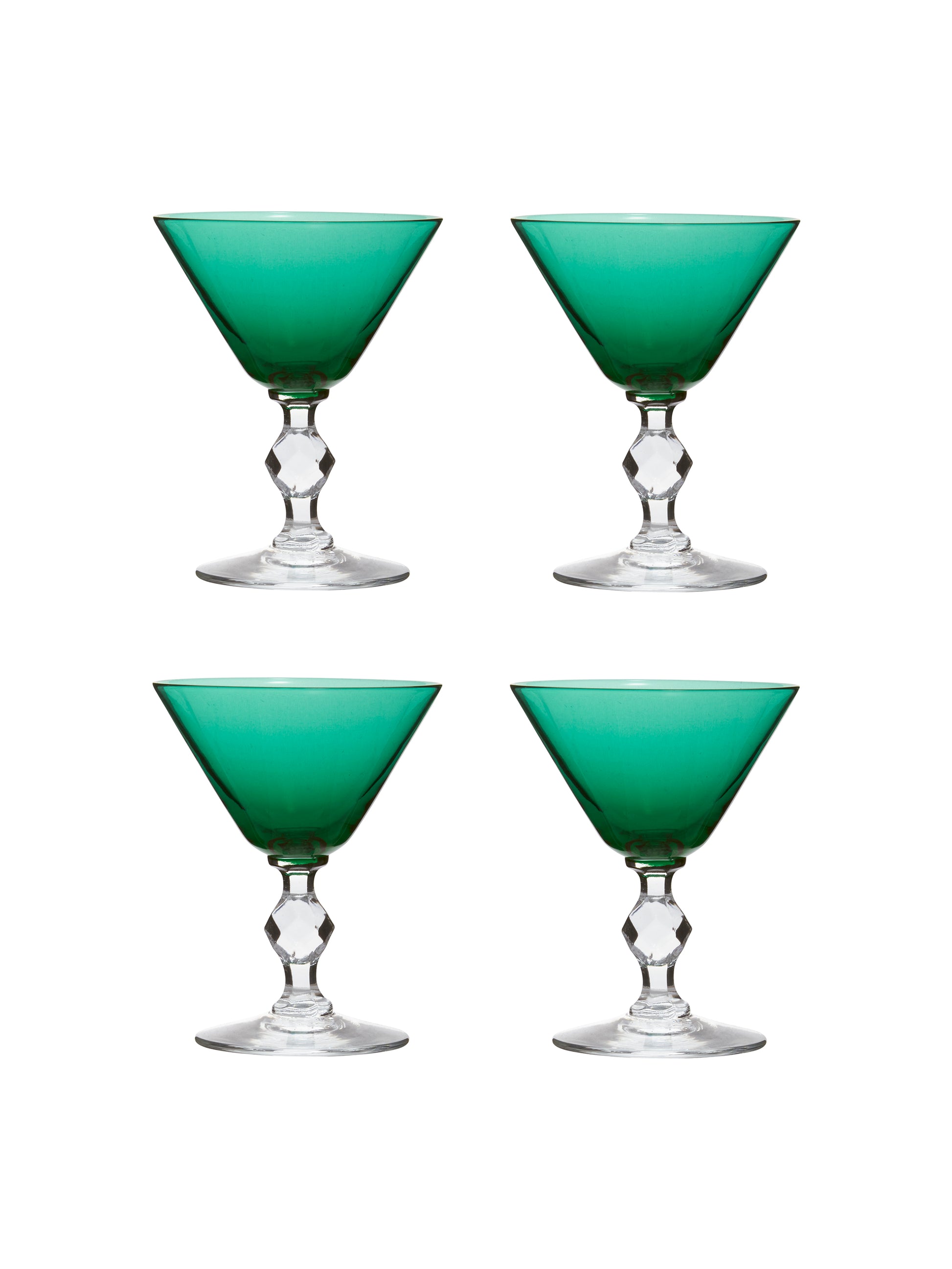 Vintage 1950s Roanoke Venetian Green Short Martini Glasses Set of Four Weston Table