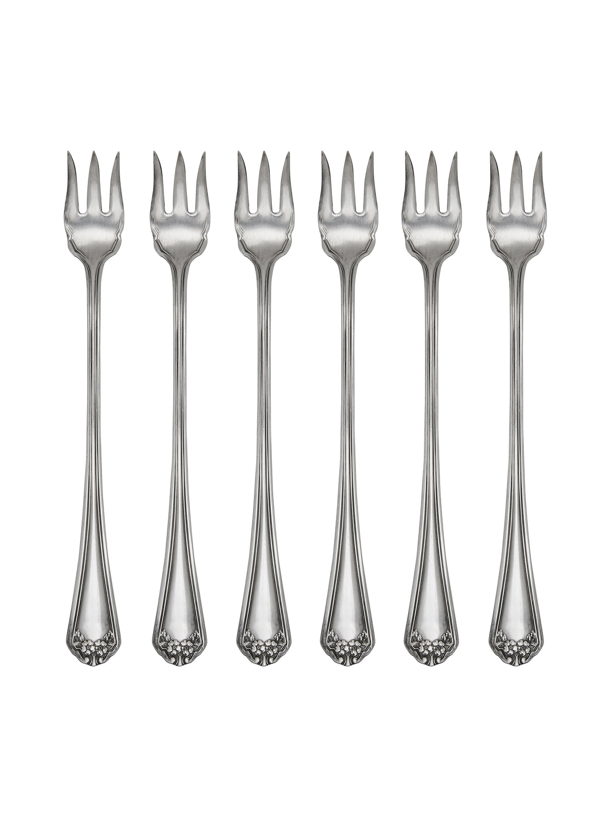 Vintage 1950s Rogers AA Flowers Silver Plate Oyster Forks Set of Six Weston Table