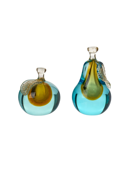 Vintage 1950s Salviati Murano Glass Cerulean Apple & Pear Bookends Weston Table