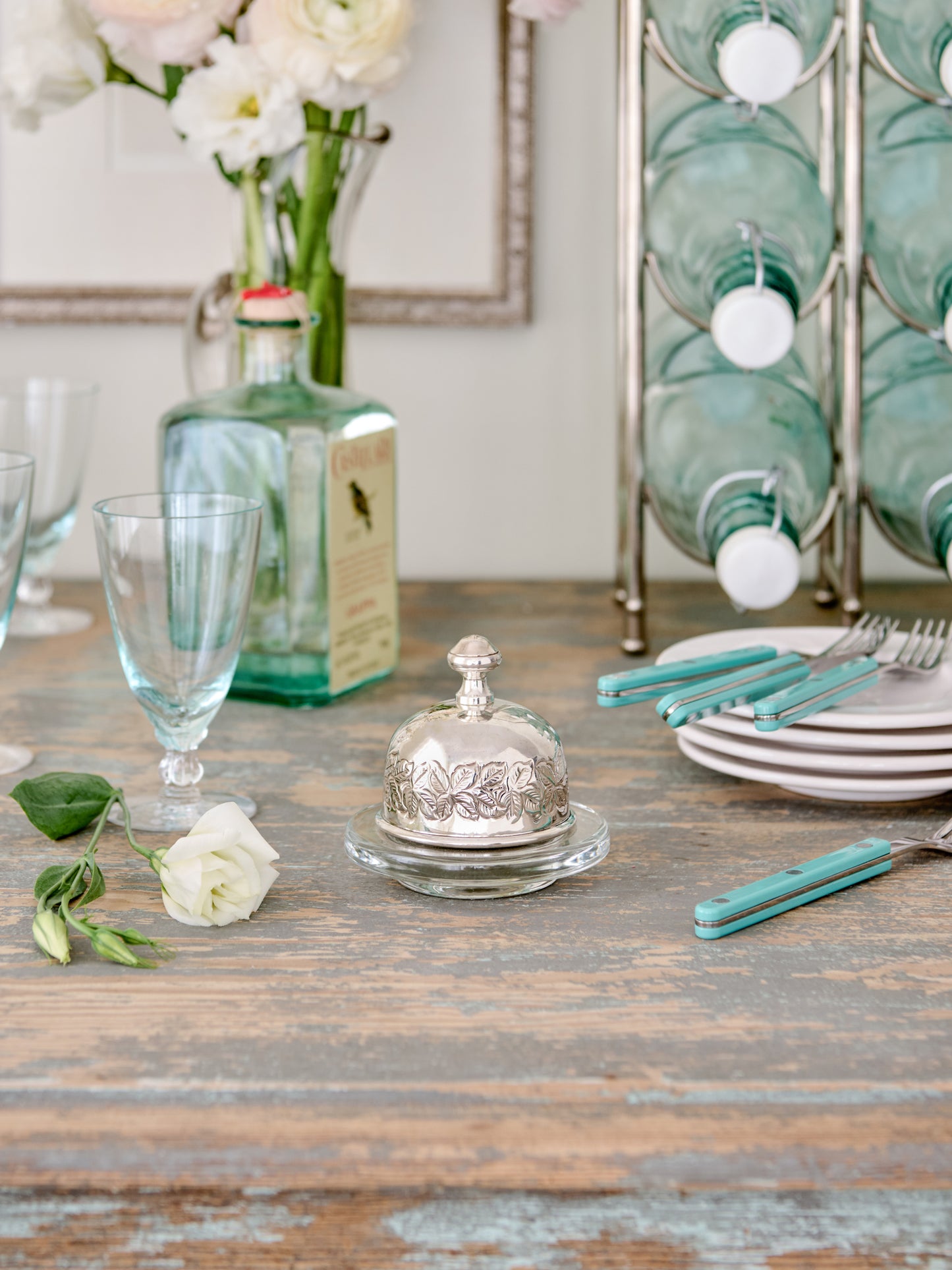 Vintage 1950s French Silver Plate and Glass Butter Dome Weston Table