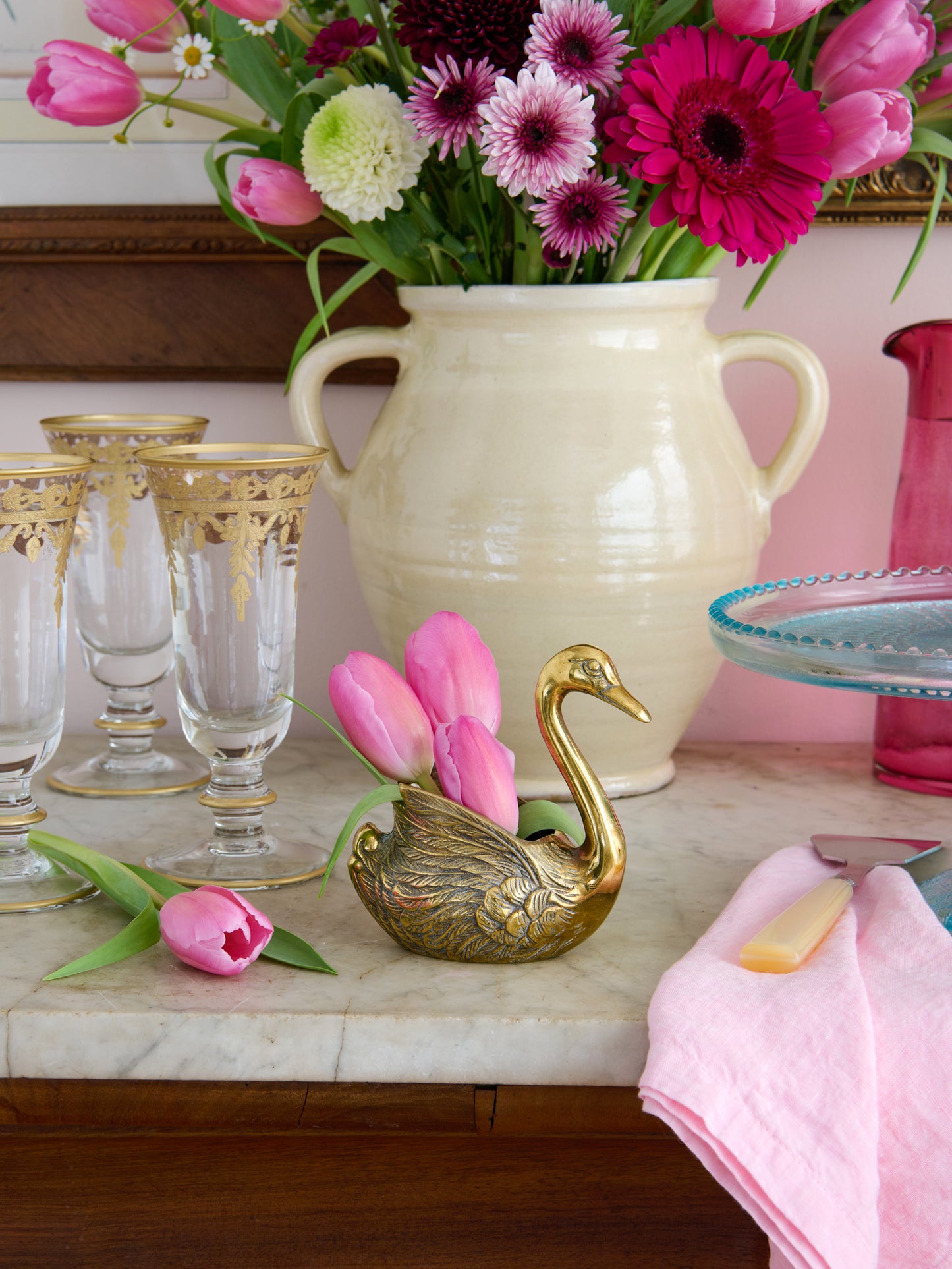 Vintage 1950s Small Brass Swan Planter Weston Table