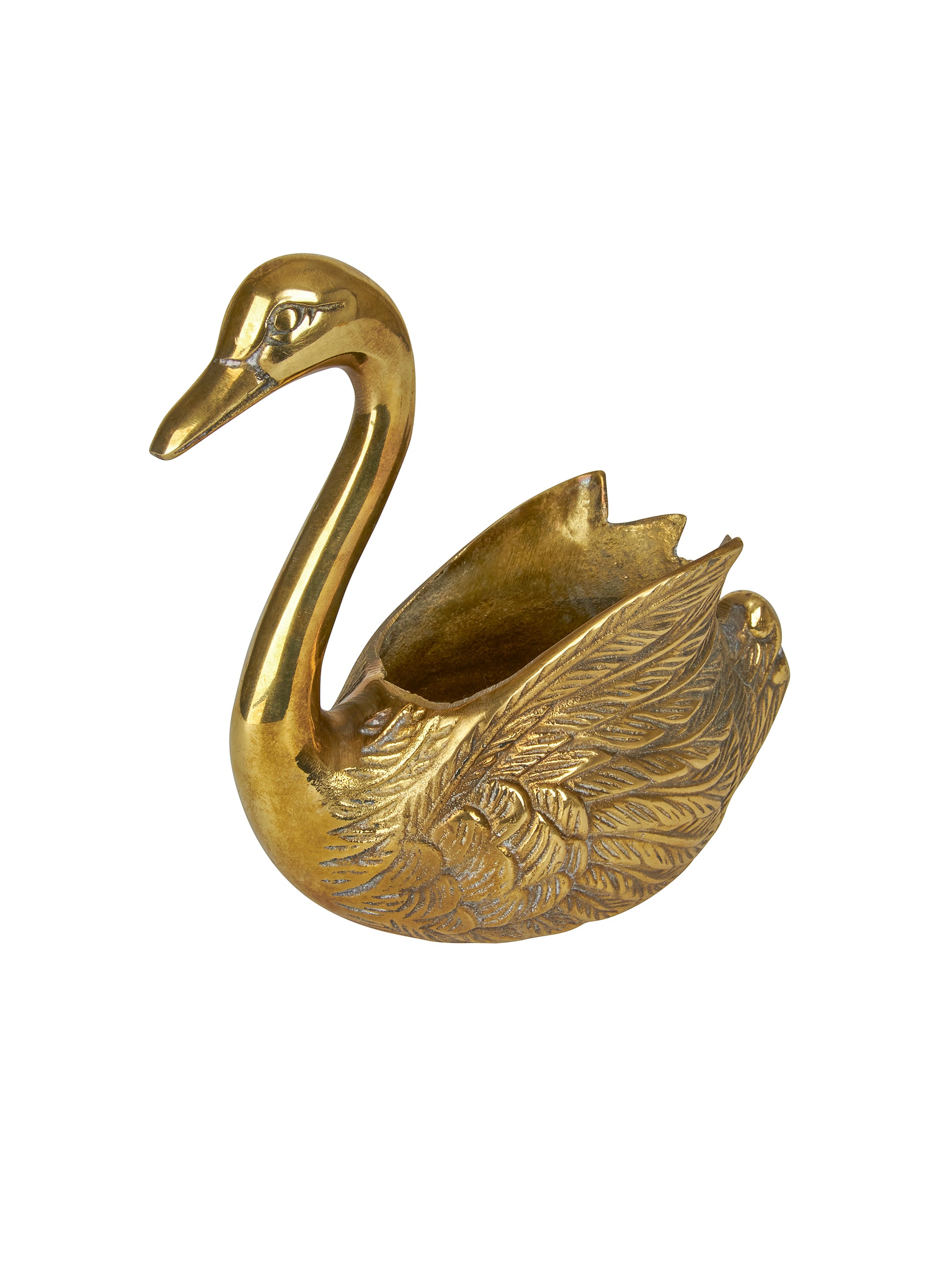 Vintage 1950s Small Brass Swan Planter Weston Table