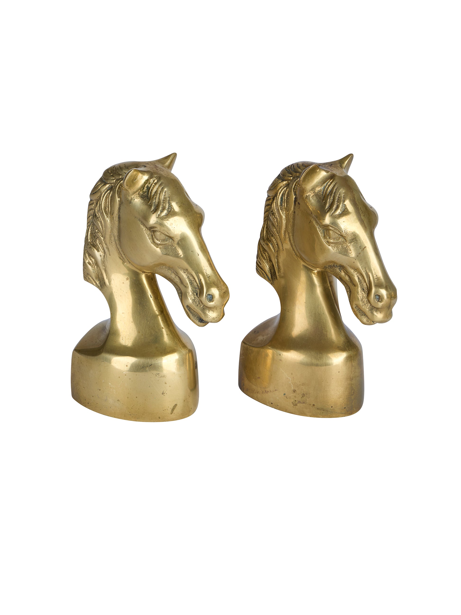 Vintage 1950s Solid Brass Thoroughbred Bust Bookends Weston Table