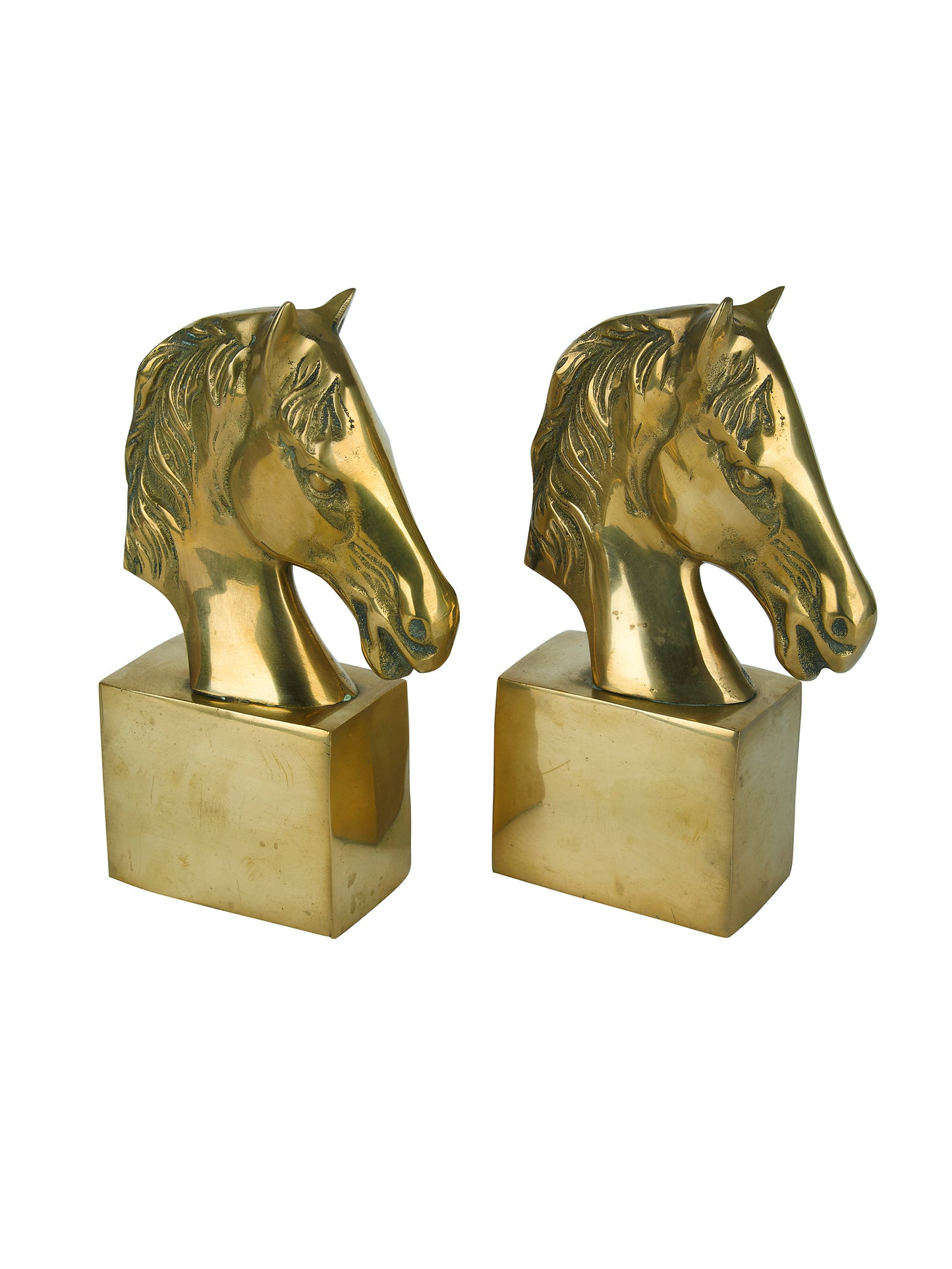 Vintage 1950s Solid Brass Thoroughbred Bust Bookends Weston Table