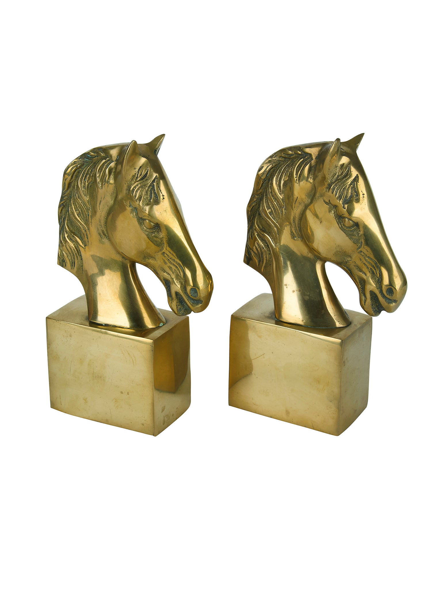 Vintage 1950s Solid Brass Thoroughbred Bust Bookends Weston Table