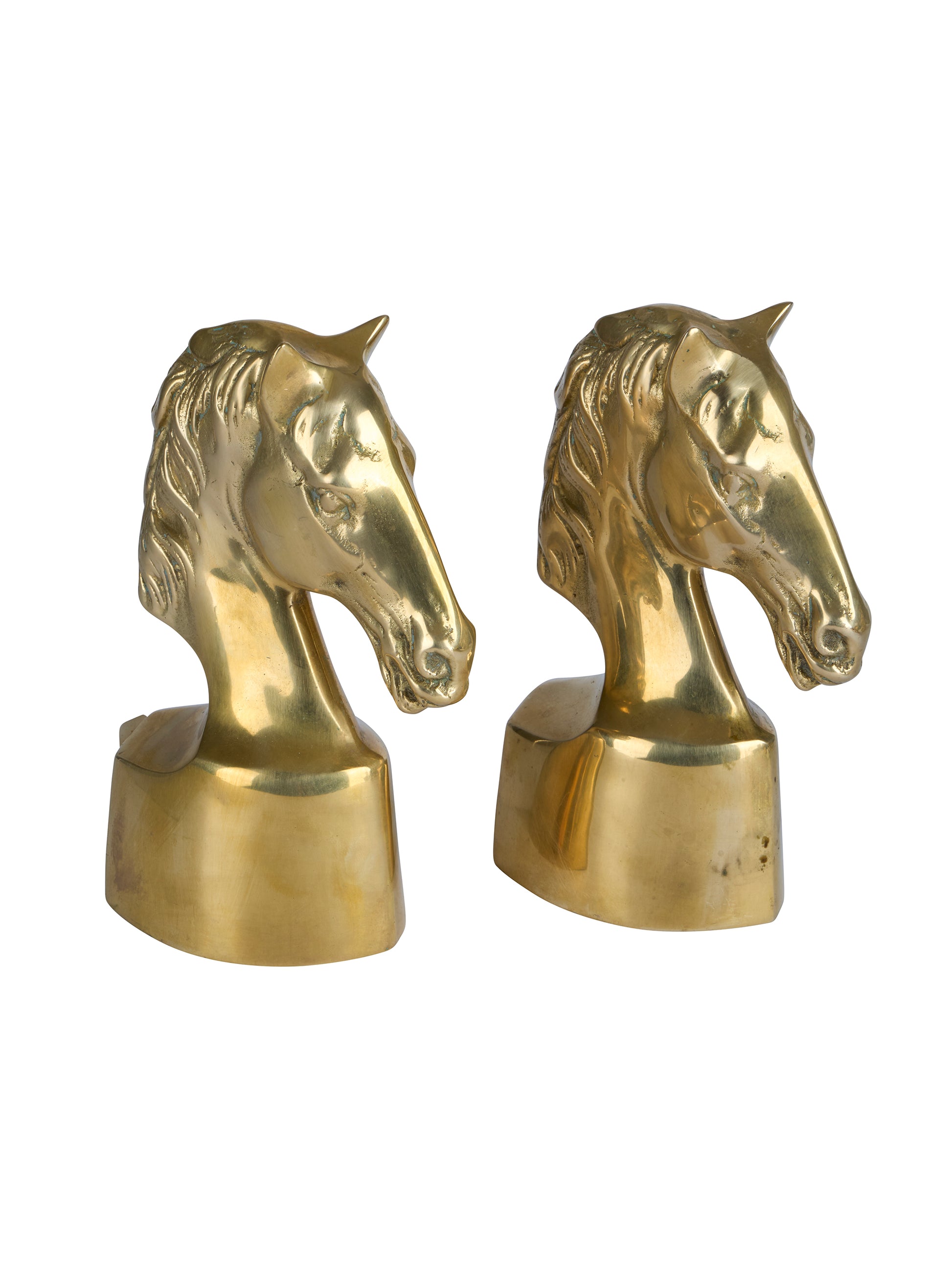 Vintage 1950s Solid Brass Thoroughbred Bust Bookends Weston Table