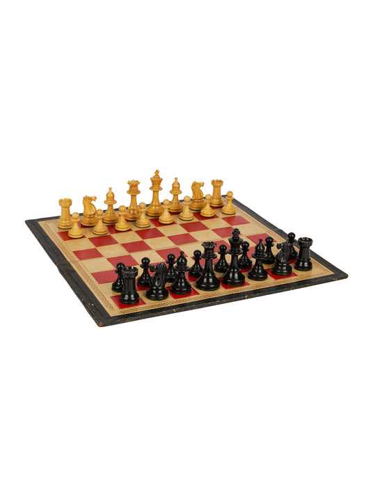 Vintage 1950s Staunton Leather Travel Chess Set Weston Table