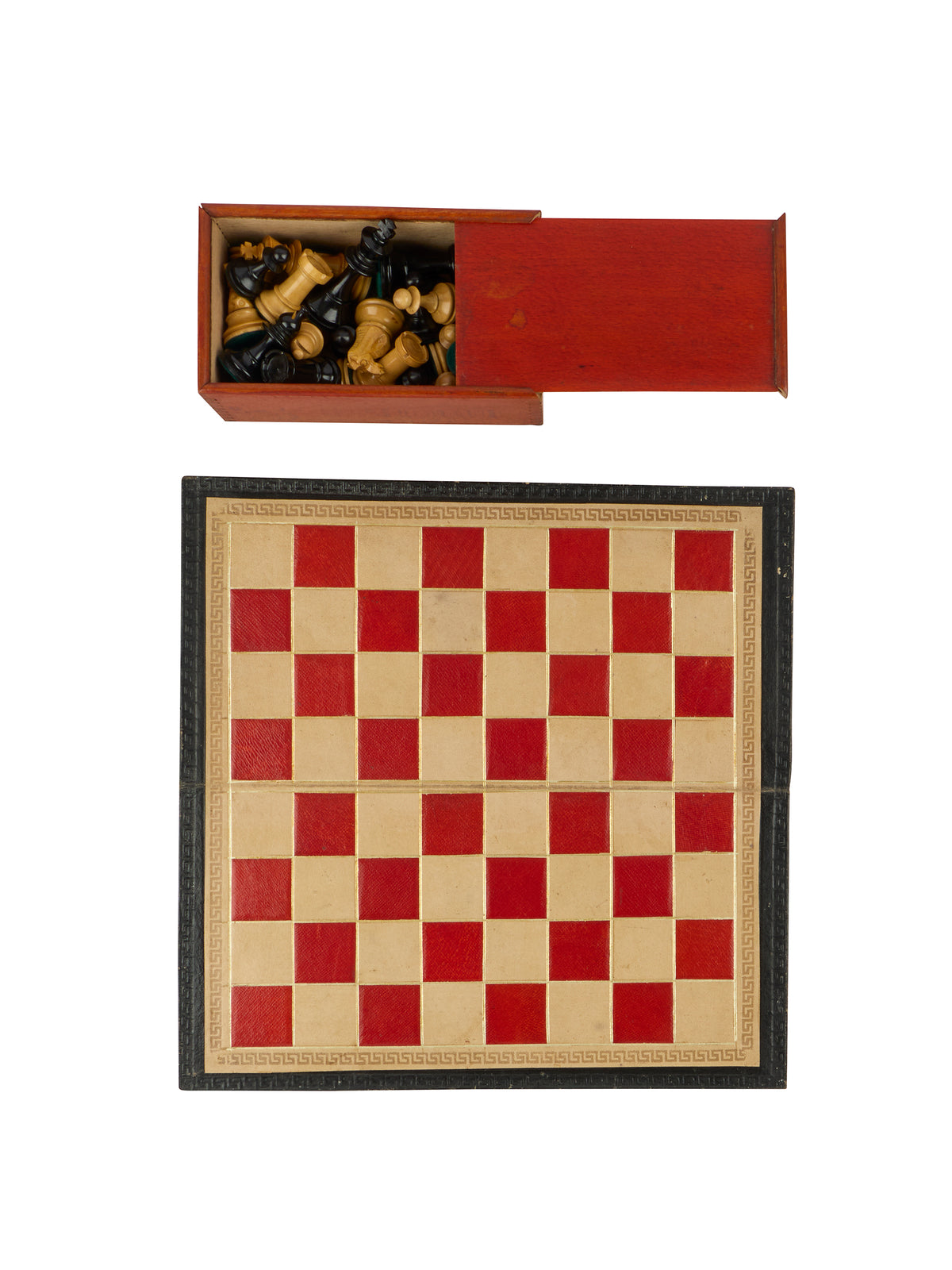 Vintage 1950s Staunton Leather Travel Chess Set Weston Table
