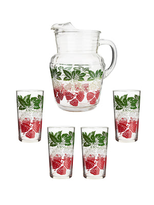  Vintage 1950s Strawberry Pitcher and Glasses Weston Table 