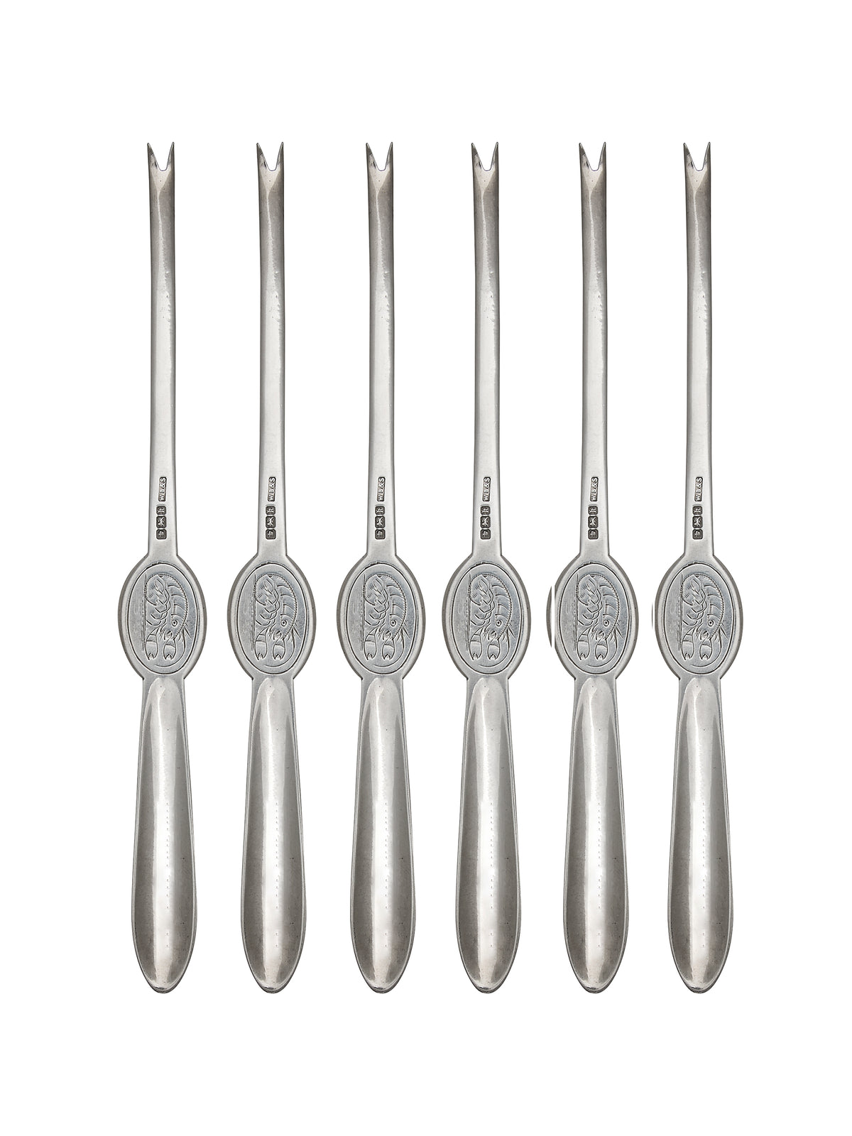 Vintage 1950s Swedish Silver Plate Seafood Picks Set of Six Weston Table