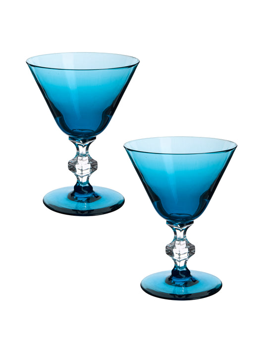 Vintage 1950s Teal Blue Square Stem Set of Two Aperitif Glasses Weston Table