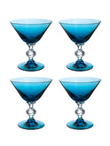 Vintage 1950s Teal Blue Square Stem Set of Four Cocktail Glasses Weston Table