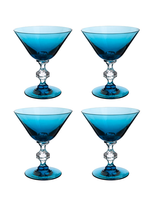 Vintage 1950s Teal Blue Square Stem Set of Four Cocktail Glasses Weston Table