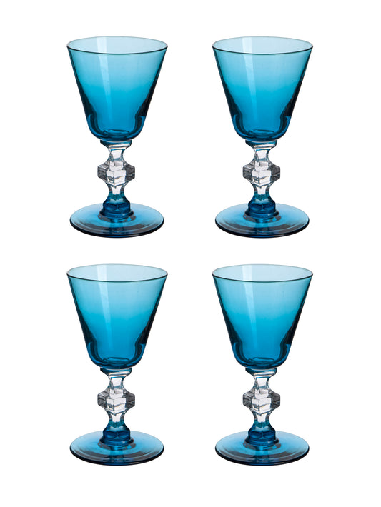 Vintage 1950s Teal Blue Square Stem Set of Four Cordial Glasses Weston Table