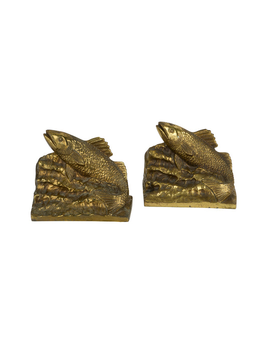 Vintage 1950s Trout Bronze Bookends Weston Table