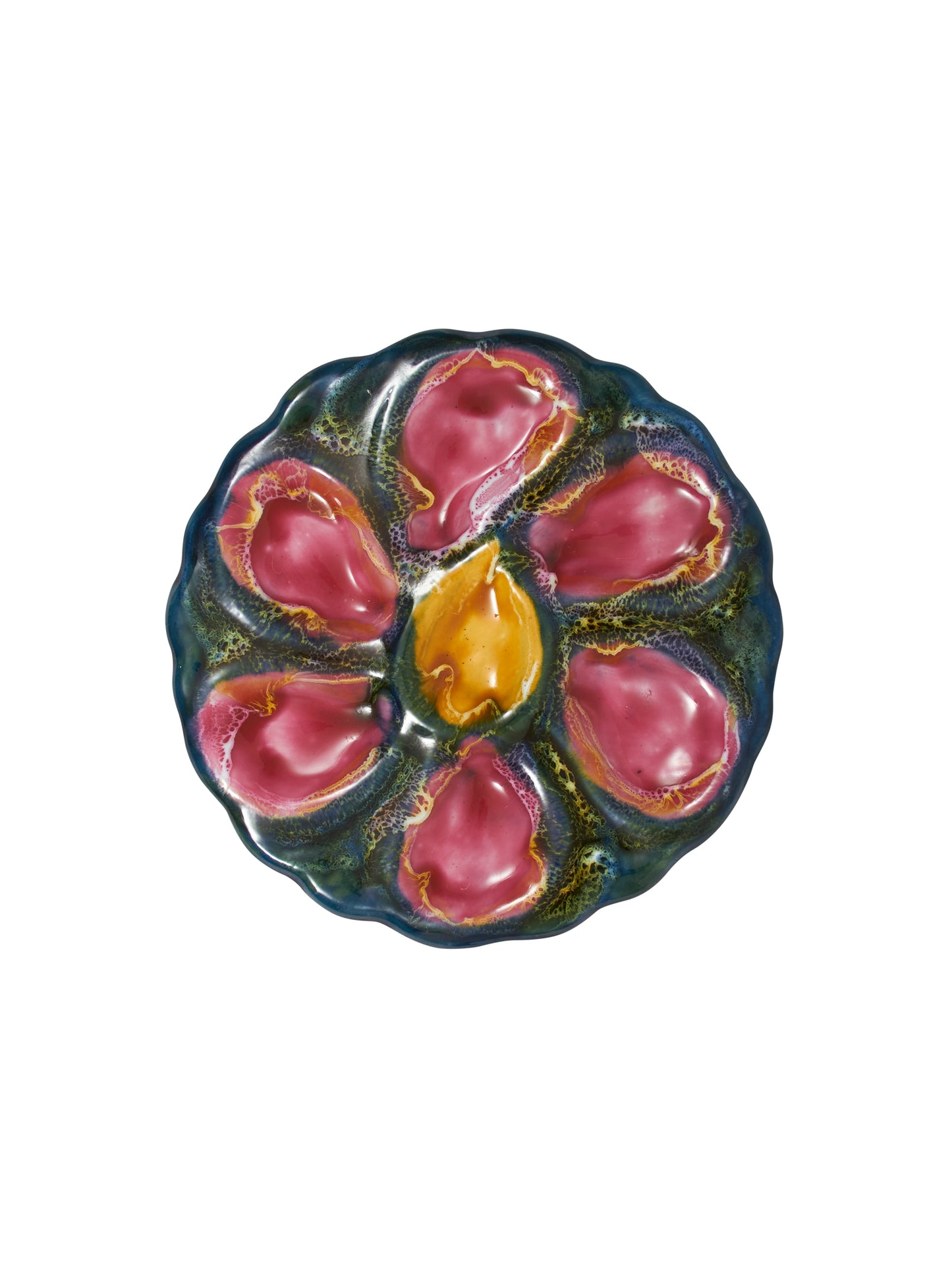 Vintage 1950s Vallauris Pink and Blue Oyster Plate Weston Table