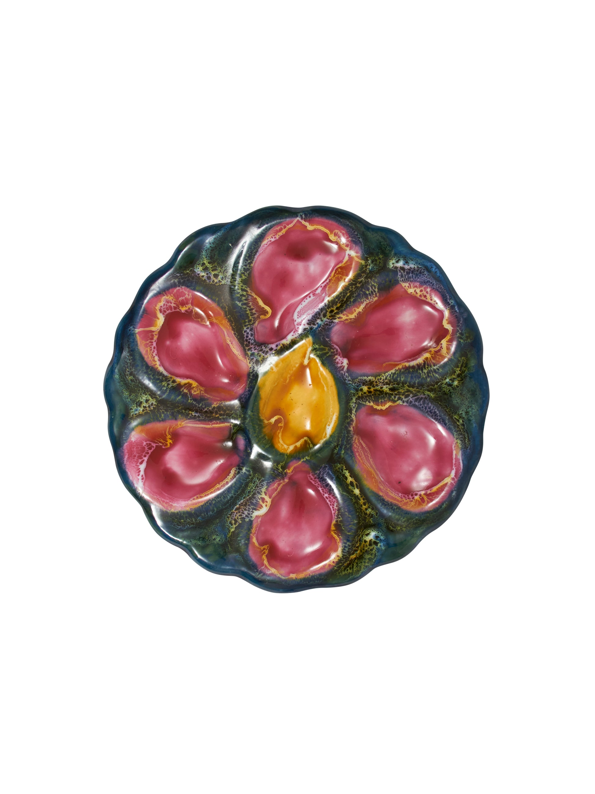 Vintage 1950s Vallauris Pink and Blue Oyster Plate Weston Table