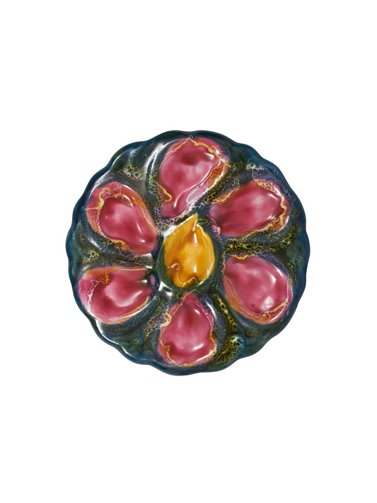 Vintage 1950s Vallauris Pink and Blue Oyster Plate Weston Table