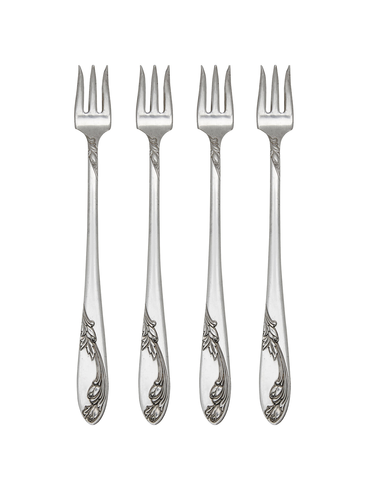 Vintage 1952 Garden of Roses Silver Plate Oyster Forks Set of Four Weston Table