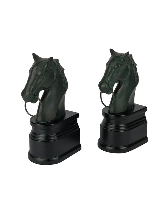 Vintage 1954 Bronze and Resin Horse Head Bookends Weston Table