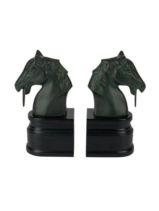 Vintage 1954 Bronze and Resin Horse Head Bookends Weston Table