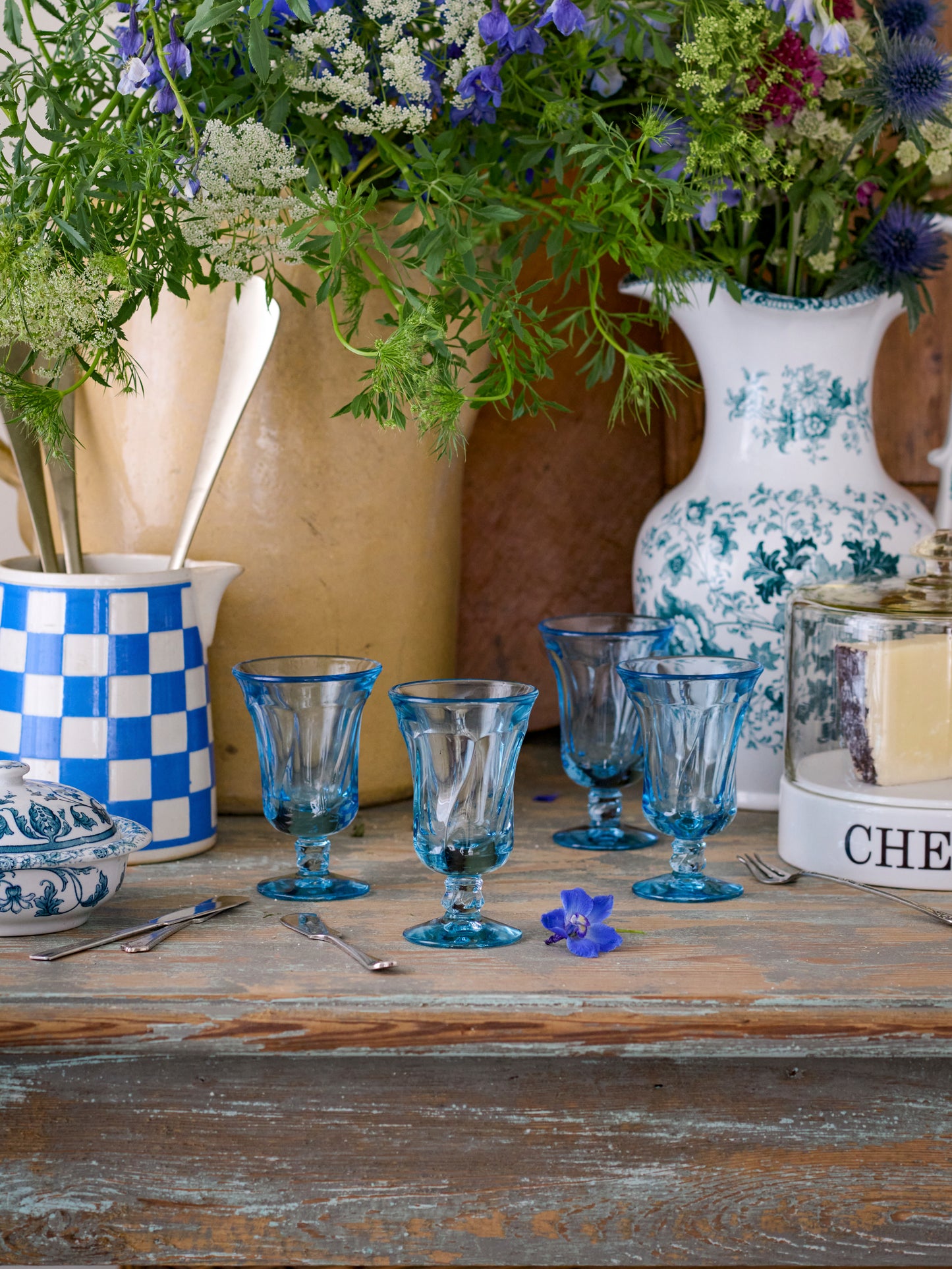 Vintage 1958 Blue Jamestown Juice Glasses Weston Table