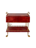 Vintage 1960s Aldo Tura Red Lacquered Goatskin Bar Cart Weston Table