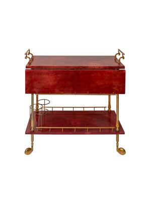  Vintage 1960s Aldo Tura Red Lacquered Goatskin Bar Cart Weston Table 