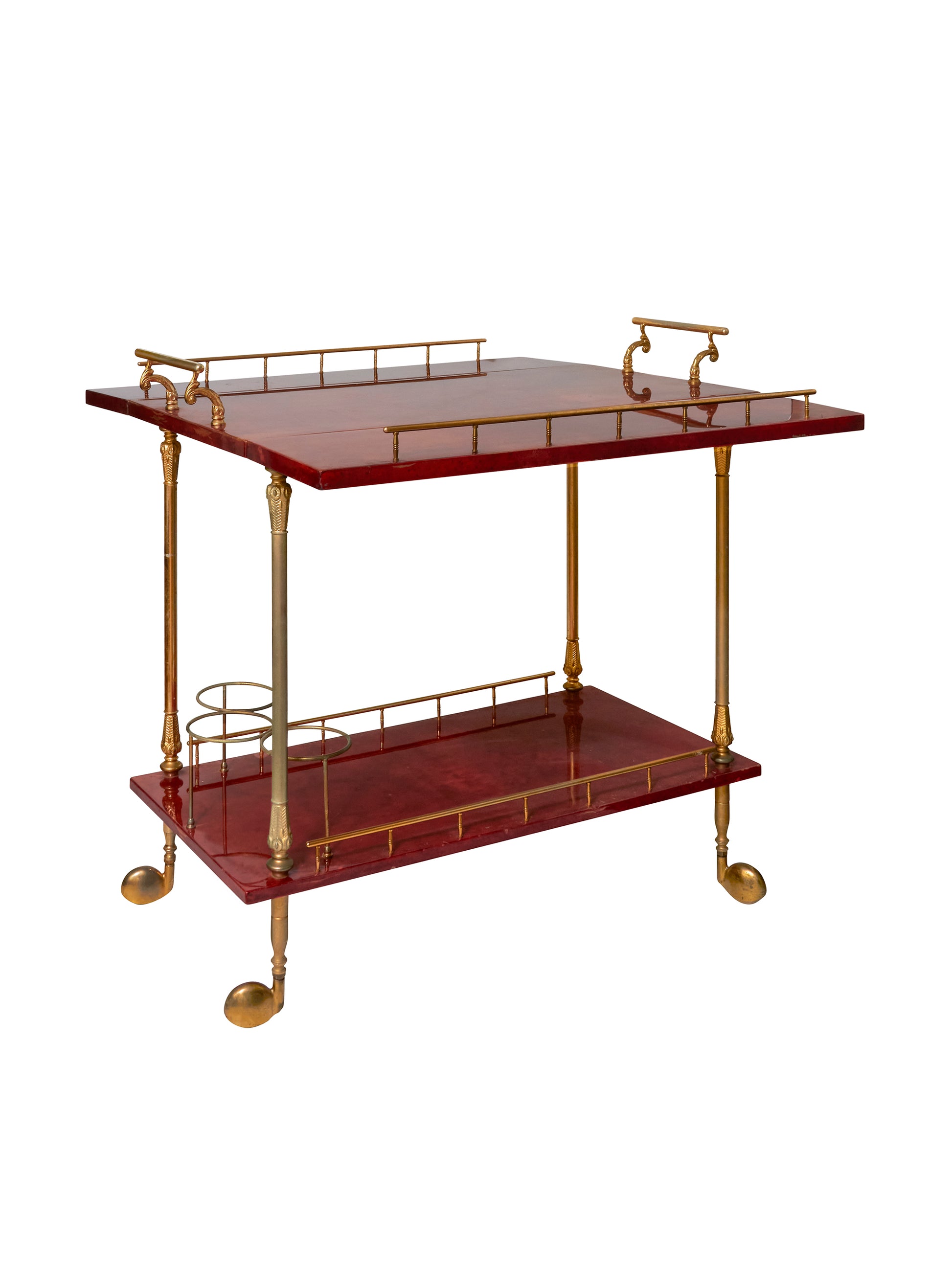 Vintage 1960s Aldo Tura Red Lacquered Goatskin Bar Cart Weston Table